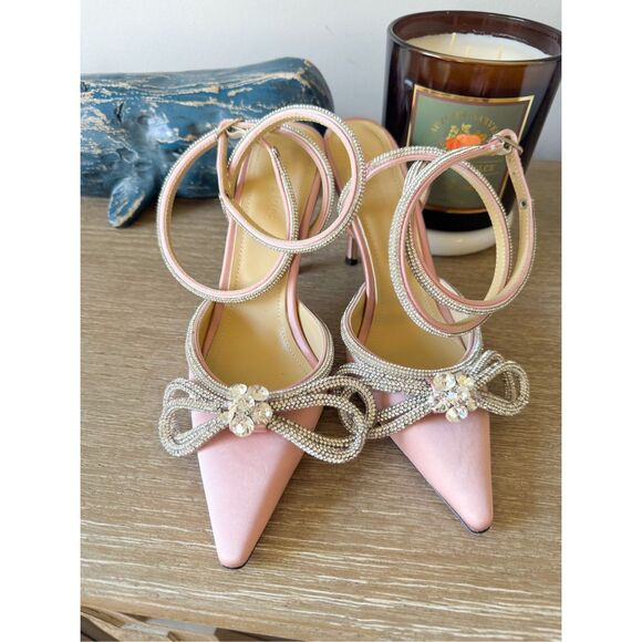 Mach & Mach Crystal Double Bow Pointed Toe Pump in Pink Size 36 / 5.5 - Picture 1 of 13